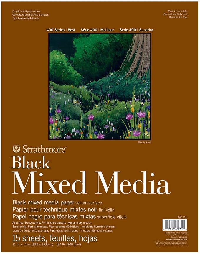 Strathmore 400 Series Mixed Media pad, Gluebound, 184lb Paper, Black, 11x14 inches, 15 Sheets (462-511) by StrathmorePaper
