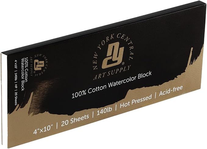 New York Central Watercolor Paper Block - 4x10" - 20 Sheets, 140 lb. Hot Press - 100% Cotton, Acid-Free, Archival Quality, Bright White Watercolor Paper Pad for Wet & Dry Media - Image 2
