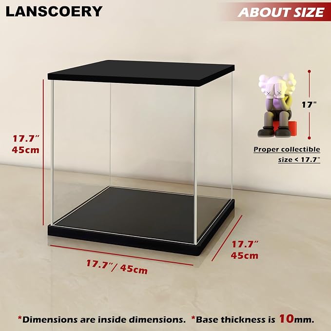 LANSCOERY Acrylic Display Case 17.7x17.7x17.7 in, 10mm Base, RGB Ring Light, 3mm Clear Panels, Front Door for Action Figures and Models - Image 7