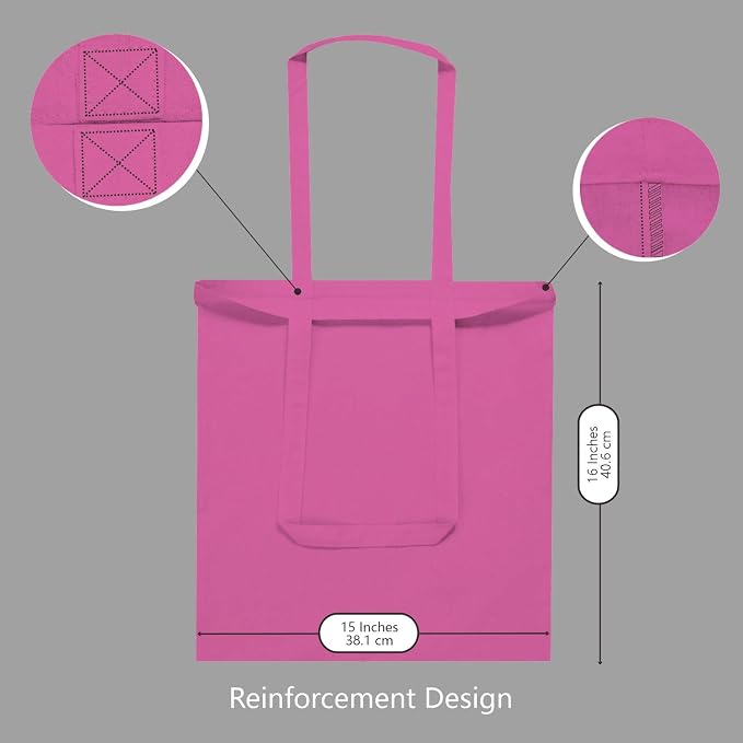 TOPDesign 24-Pack Economical 16"x15" Pink Cotton Tote Bag, Lightweight Medium Reusable Grocery Shopping Cloth Bags, Suitable for DIY, Advertising, Promotion, Gift, Activity - Image 6