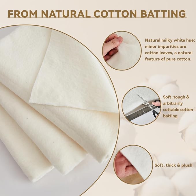 QSTEHEML Natural Cotton Batting for Quilting 36" x 8 Yards, Quilt Batting for Sewing, Lightweight Batting Fabric for Potholders & Handmade Quilts & DIY Projects, Microwave Safe for Bowl Cozies - Image 3