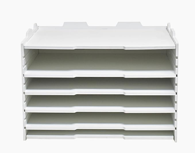 YFS 5 Tier-Desk File Organizer, Stackable Paper Tray, Printer Paper Storage for Office, Sorter Organizer for Letter/A3 Office File Folder Holder -White (Horizontal-5tray(with 4 Adjustable Shelves)) by wen-liz-US