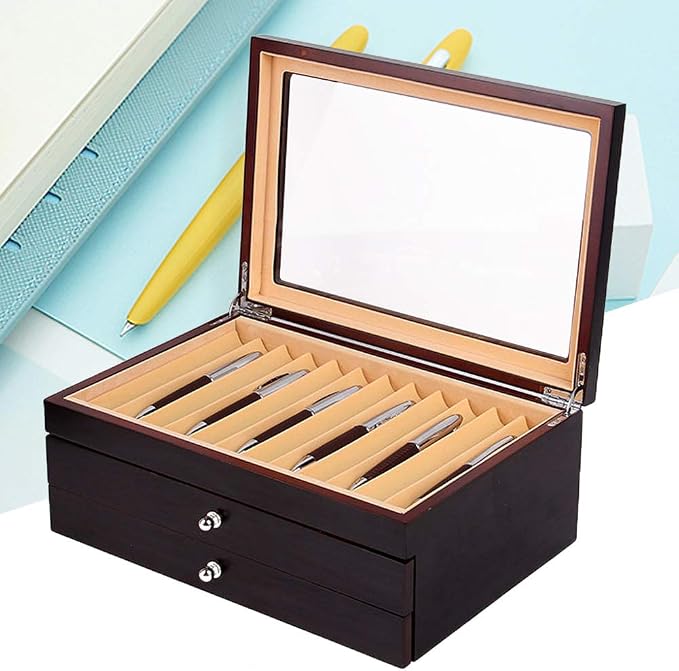 34 Piece Wood Pen Display Box Pen Storage Organizer Box Fountain Pen Collector Case 3 Layers - Image 5