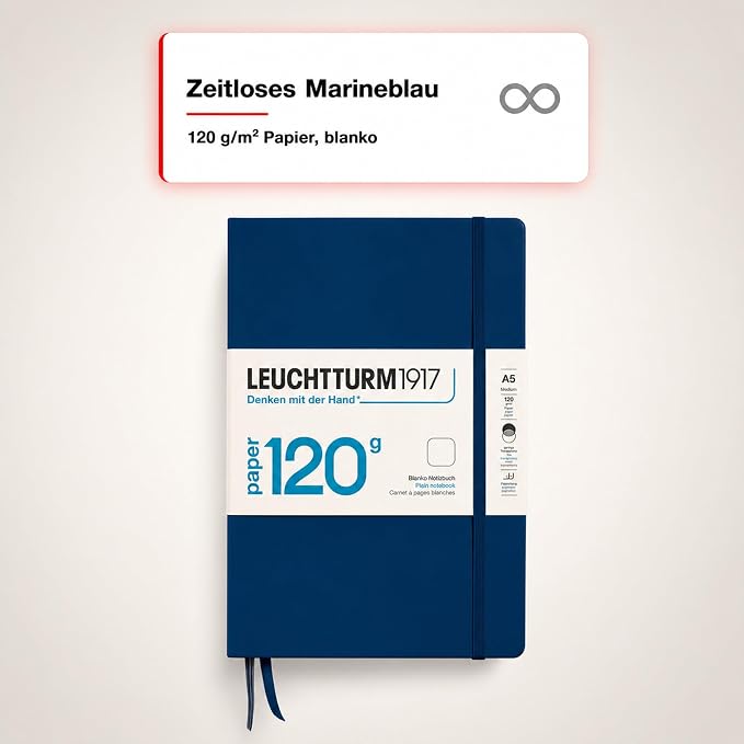 LEUCHTTURM1917-120G Special Edition - Medium A5 Hardcover Notebook - 203 Numbered Pages with 120gsm Paper (Navy, Plain) - Image 4
