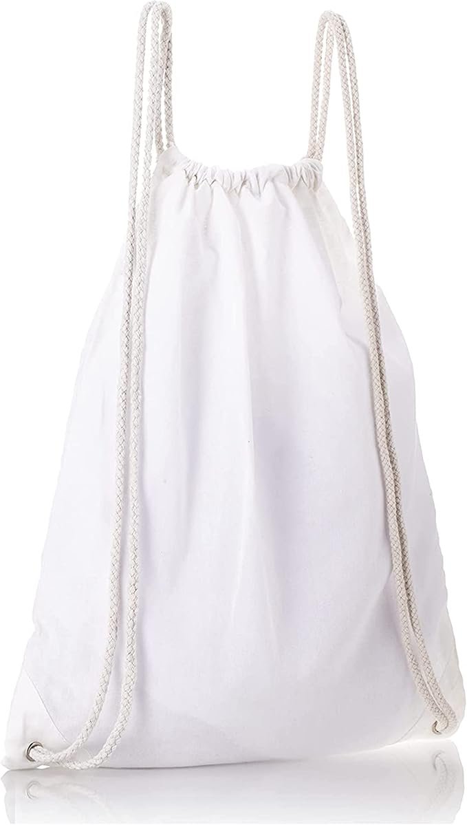 Wholesale Durable Cotton Canvas White Drawstring Backpack Bags in Bulk 14" W x 18" H (12) - Image 2