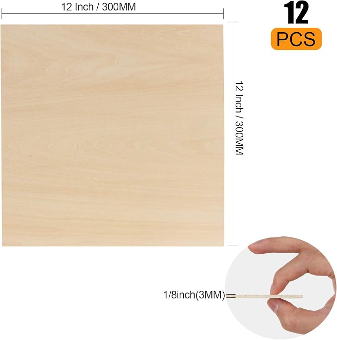 12 Pack Basswood Sheets 1/8 x 12 x 12 Inch Plywood Board, Thin Natural Unfinished Wood for Crafts, Hobby, Model Making, Wood Burning and Laser Projects - Image 2