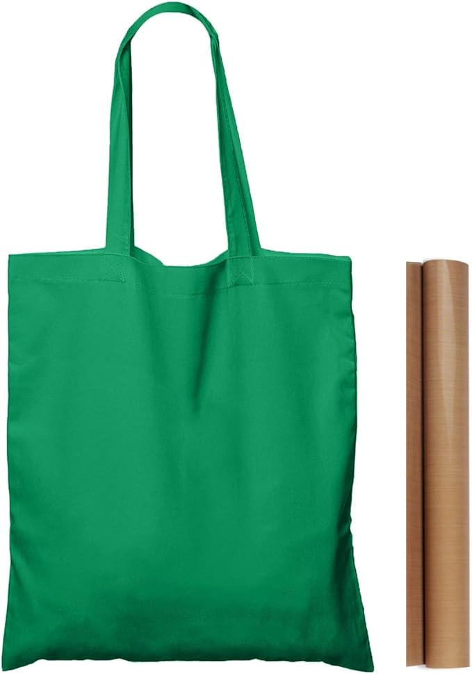 NPBAG 5 Pack 15'' X 16'' Green Cotton Tote Bags, Lightweight Blank Bulk Cloth bags with 1pc of PTFE Teflon Sheet by NPBAG