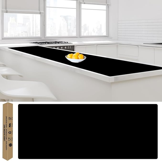 Largest Silicone Mats for Kitchen Counter, 120" x 24" Extra Large Heat Resistant Counter Mat, Kitchen Island Waterproof Thicken Non-slip Countertop Protector Mat, Multipurpose Mats, Black by WelcometoULTIBE