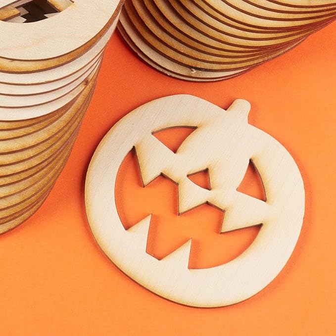 Pack of 12 Unfinished Wood Jack O' Lantern Cutouts - Halloween Pumpkin Wooden Shapes for Fall Crafts and Autumn Decorations - Made in USA (4-1/4" W x 4-1/2" H) by FactoryDirectCraft