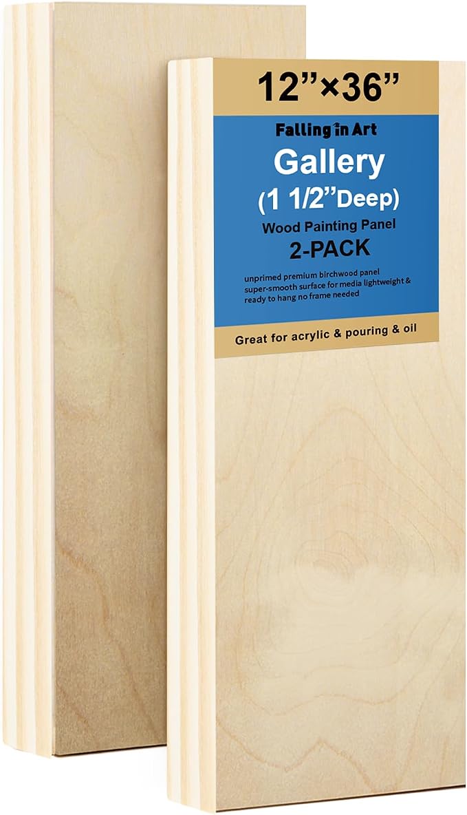 2 Pack 12x36'' Unfinished Birch Wood Panels for Painting | Gallery 1 1/2’’ Deep Wood Canvas, Cradle Boards for Acrylic Pouring, Art, Crafts, Epoxy Resin, Laser Engraving Cutting by FallinginArt