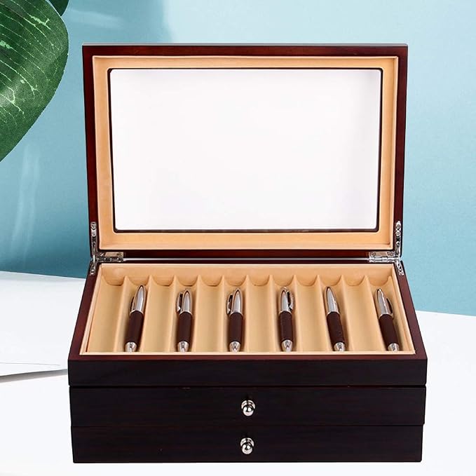 34 Piece Wood Pen Display Box Pen Storage Organizer Box Fountain Pen Collector Case 3 Layers - Image 2