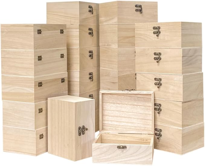 Cregugua 24-Pack Unfinished Wooden Box with Lid Rectangle Crafts Wood Box for Homemade DIY (5 x 6.7 x 3.1 In) by Cregugua