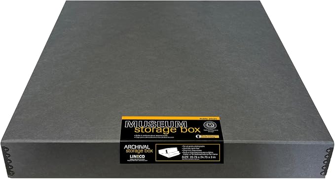 Lineco Museum Archival Storage Box, Drop Front, 20.75x24.75x3 in, Gray | Acid-Free with Metal Edge, Preserves Picture Longevity, Organize Photos, Newspapers, Prints, Documents, Crafts, DIY by Lineco