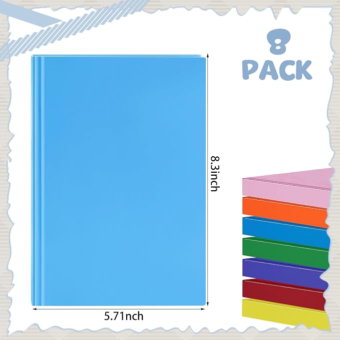 8 Pcs A5 Blank Notebook Journal Hardcover Sketchbook, 8.3 x 5.7 in | Bulk Unlined Sketch Book 100 Sheets/200 Pages Kraft Notebooks for Writing Drawing for Students School Office, Colorful - Image 2