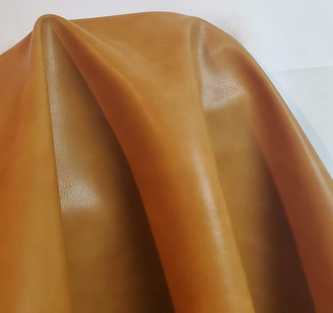 Caramel Light Tan Soft Faux Vegan PU Leather Sheet Fabric by the Yard Synthetic Pleather 0.9 mm Nappa 4 Yards (52 inch x 144 inch) Soft Upholstery (Caramel, 4 Yard (144"x54") by NATLeathers
