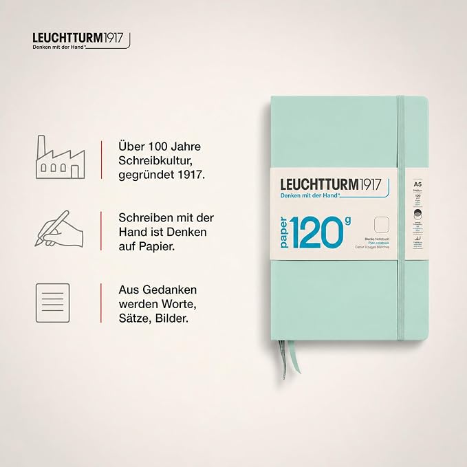 LEUCHTTURM1917-120G Special Edition - Medium A5 Plain Hardcover Notebook (Mint) - 203 Numbered Pages with 120gsm Paper - Image 9