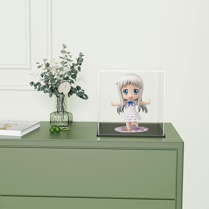 Acrylic Display Case with Black Base, 9 Inch Cube Box for Display, Simple Self-Assembly Countertop Box with Lip for Collectibles, Toys, Home Organization (8x8x9.6 inch)