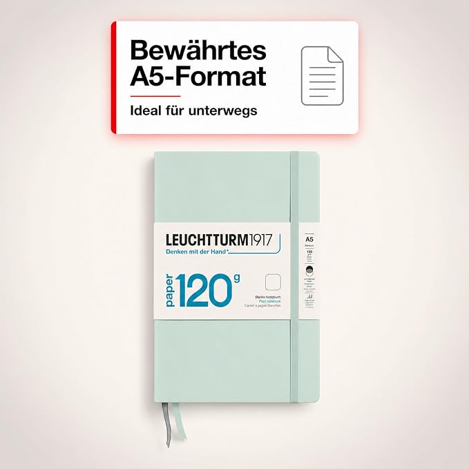 LEUCHTTURM1917-120G Special Edition - Medium A5 Plain Hardcover Notebook (Mint) - 203 Numbered Pages with 120gsm Paper - Image 4