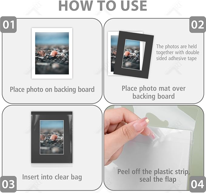 Golden State Art 5 Pack Black Mat 8x10 for 5x7 Photo Matte+Backings+Bags | Acid-Free,4-Ply Thick,Pre-Cut Kit Mattes,White Core,Bevel Cut,For Photos, Pictures,Artwork, Poster or Print Display - Image 5