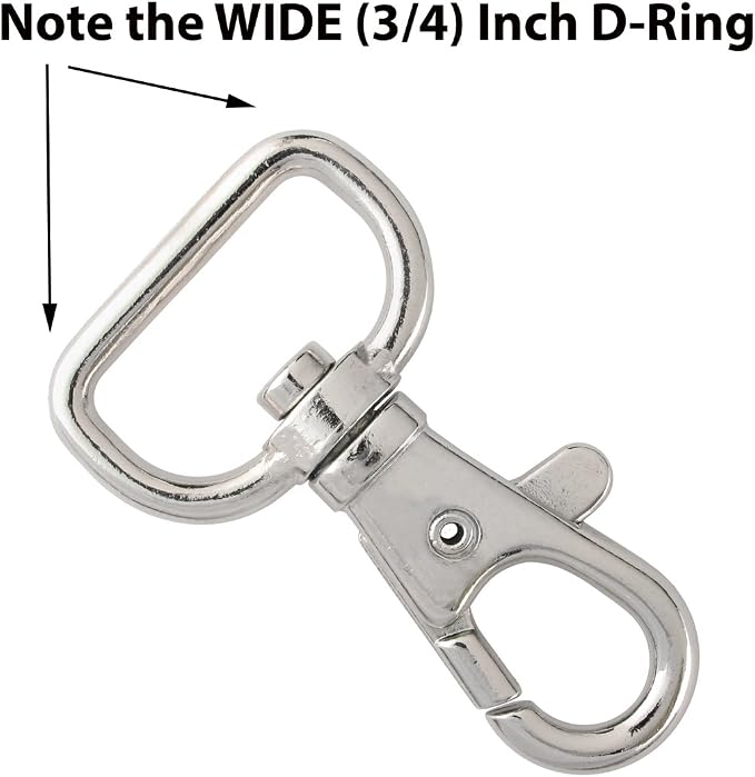 Bulk 100 Pack - Premium Metal Lobster Claw Clasps - Wide 3/4 Inch D Ring - 360° Swivel Trigger Snap Hooks - Great for DIY Lanyards, Keychain Clasps - Swivel Hooks for Purses by Specialist ID - Image 4