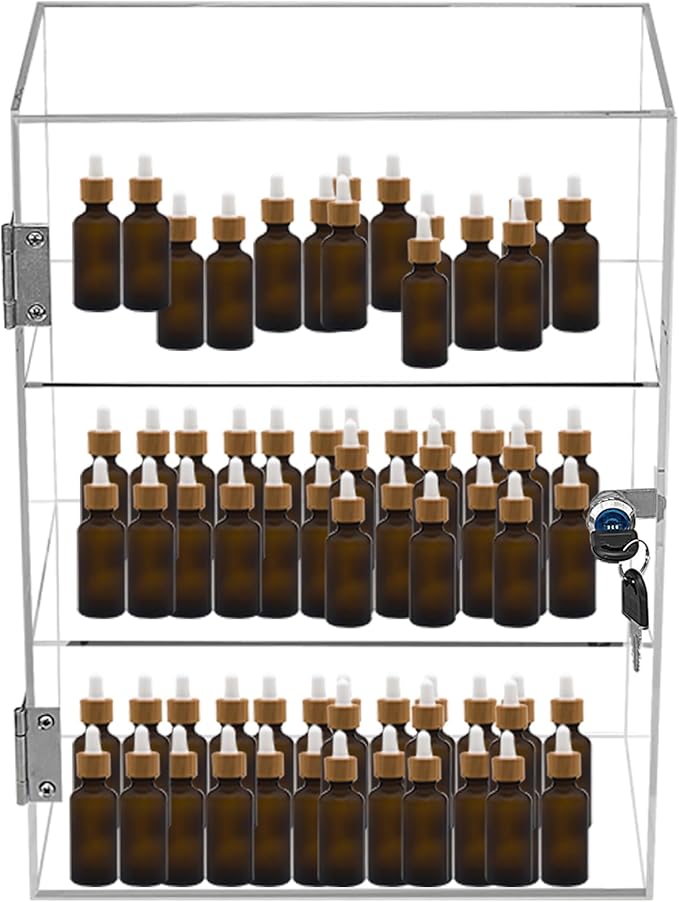 DuvinDD Acrylic Display Case with Lock, Countertop Locking Display Cabinet with Shelves and Door, Clear Acrylic Storage Cabinet Collectibles Showcase, Safe Organizer for Home Office 11.8x5.9x15.7inch