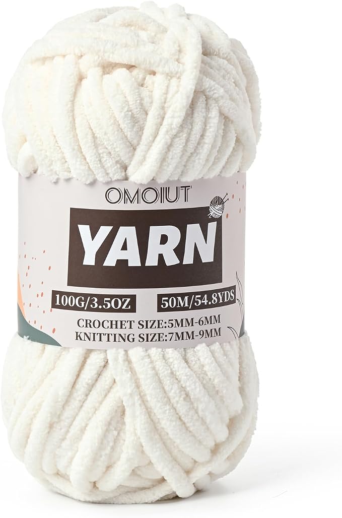 Fluffy Chunky Chenille Crochet Yarn, Baby Yarn for Crocheting Soft Blanket, Bulky Velvet Yarn(100g/54.8yds), Plush Amigurumi Yarn for Knitting Crafts, Scarves, Puzzle(White) by Unknown