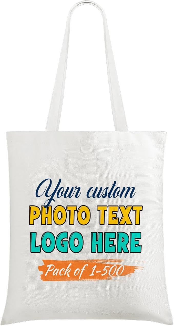 Custom Canvas Tote Bags Bulk with Logo 1 | 6 | 10 | 30 | 50 | 100 Pack Personalized Reusable Grocery Shopping Bags by HooAmI