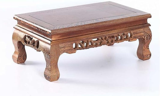 Rectangular Grey Rosewood Stand Oriental Style, 13x8x4 Inch LWH Plant Flower Vase Stand, Multiple Display Gray Wood Stand Small Table