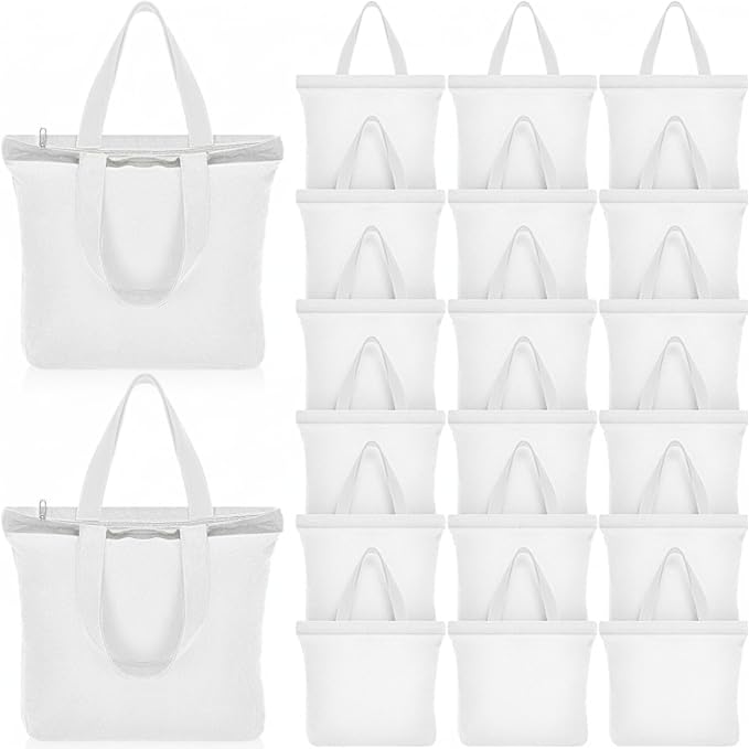 Silkfly 20 Pcs Canvas Tote Bags Bulk 16.5x13.4'' Blank Cotton Canvas Bag with Zipper Handles Reusable Plain Grocery Makeup Handbag for DIY(White) by Silkfly