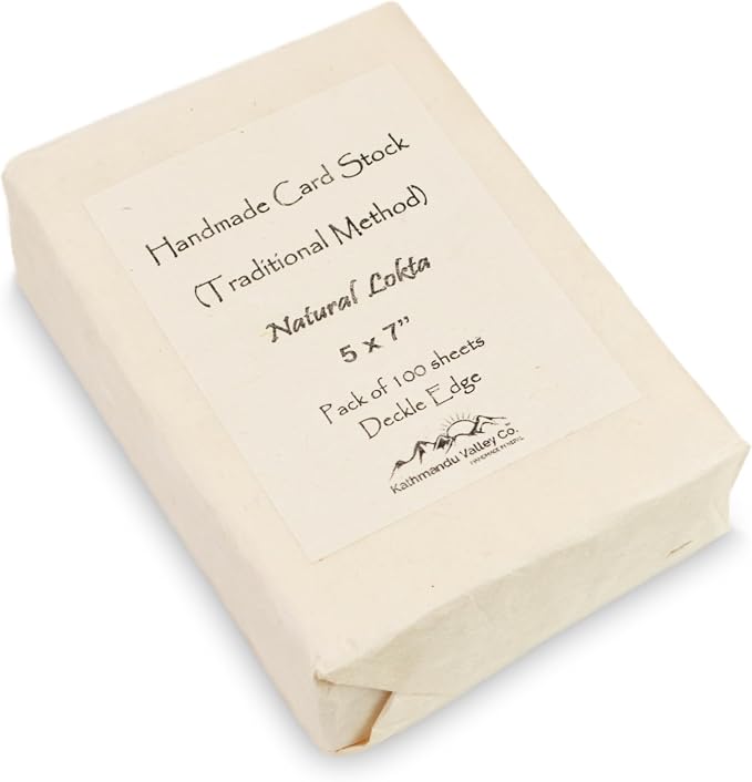 Handmade Lokta Card Stock 5x7 Inch Deckle Edge Paper (100 Sheets) | Kathmandu Valley Co. tree-free cardstock, decorative DIY invitations, vintage stationery, made in Nepal - Image 7