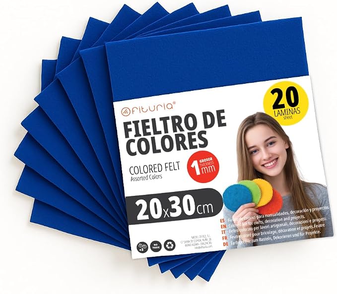 OFITURIA Felt for DIY Crafts, Soft and Flexible Coloured Fabric Sheets for Sewing, Patchwork, School Projects, Textile Art and Decoration, 20 x 30 cm (Dark Blue, 20 pcs) by OFITURIA