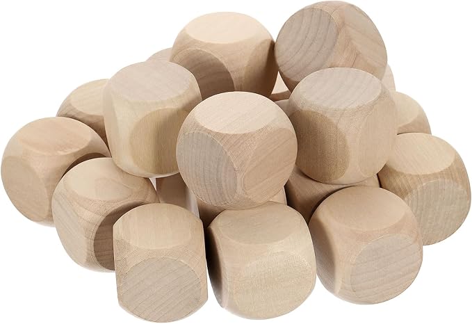 uxcell 20 Pcs Blank Wooden Dice, 40mm/1.57inch Unfinished Wooden Cube Rounded Corners Square Block for DIY Craft Projects by uxcell