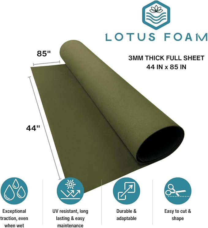 LotusFoam Large 3mm EVA Foam Sheet - 44"x 85" High Density Foam 130 kg/m3 for Cosplay, Costumes, Crafts, Flooring, Outdoor Use - 35 Colors (Olive Green) - Olive Green - Image 2