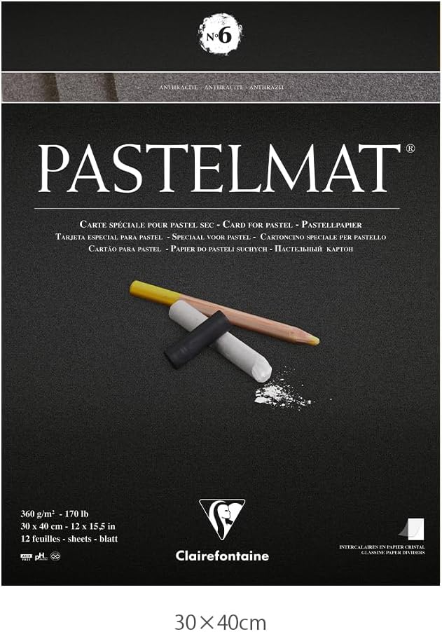 Clairefontaine 96050C PastelMat Pastel Card Pad No6, 360 g, 30 x 40 cm, 12 Sheets - Anthracite by Clairefontaine