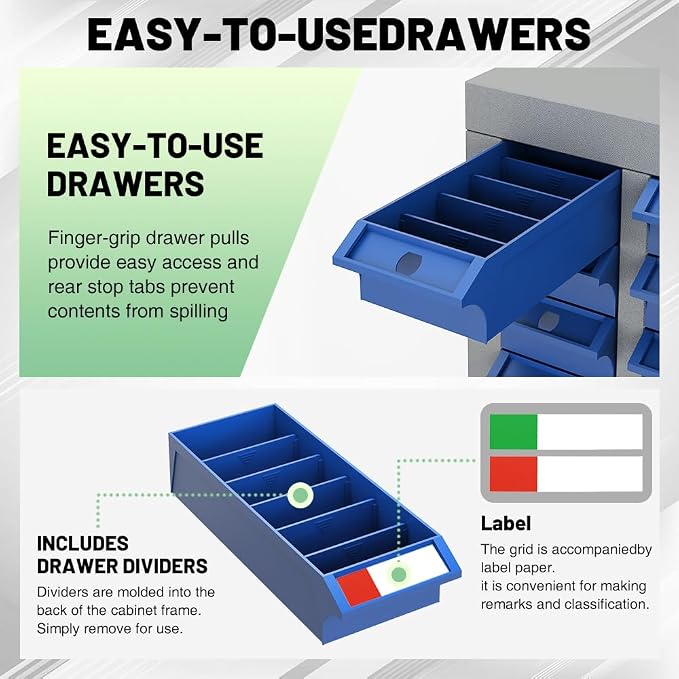 Yeeoy 75 Drawers Parts Cabinet, Nut and Bolt Storage Organizer, Grey | Bolt Bins for Shop, Small Parts Organizer Drawers, Hardware Storage Cabinet, Garage Storage Drawers with Lables - Image 5