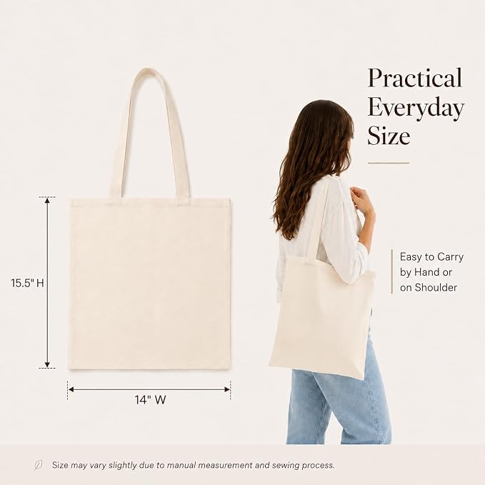 Phicorn Lightweight Cotton Tote Bags, 14 x 15.5 in, 5 oz Blank Canvas | Lightweight 100% cotton totes with reinforced stitching for DIY crafts, gifts, events, group projects, and light everyday use - Image 2