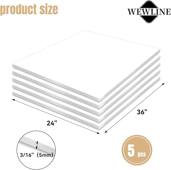 WEWLINE 24x36" White Foam Board (3/16" Thick), 5 Packs of Foam Core Board, Poster Board Perfect for Signage, Displays, Backdrops, DIY Projects & Office Use - Image 2