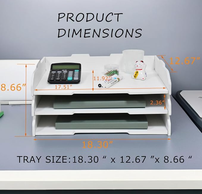 A3 Stackable Paper Tray, 3 Tier Desk File Organizer, Desktop Organizer for Office Supplies, File Storage, Letter Organizer /A3 Office File Folder,Home or Office School, White (Landscape-White-3-Tier) - Image 2