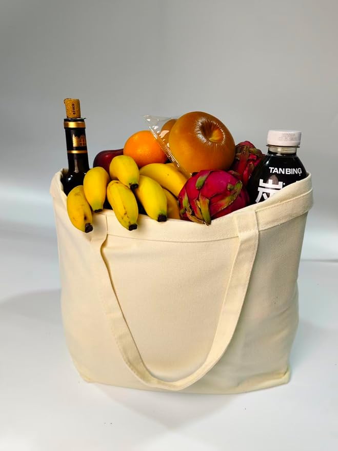 12 oz Canvas Tote Bags Extra Large Reusable Grocery Totes for Shopping, Crafts & Everyday Use Beige or Black - Image 5