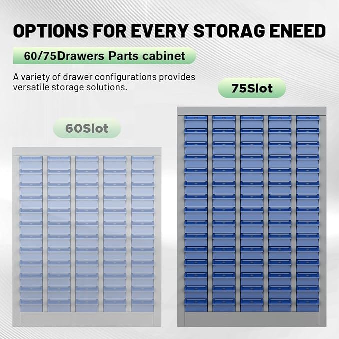 Yeeoy 75 Drawers Parts Cabinet, Nut and Bolt Storage Organizer, Grey | Bolt Bins for Shop, Small Parts Organizer Drawers, Hardware Storage Cabinet, Garage Storage Drawers with Lables - Image 6