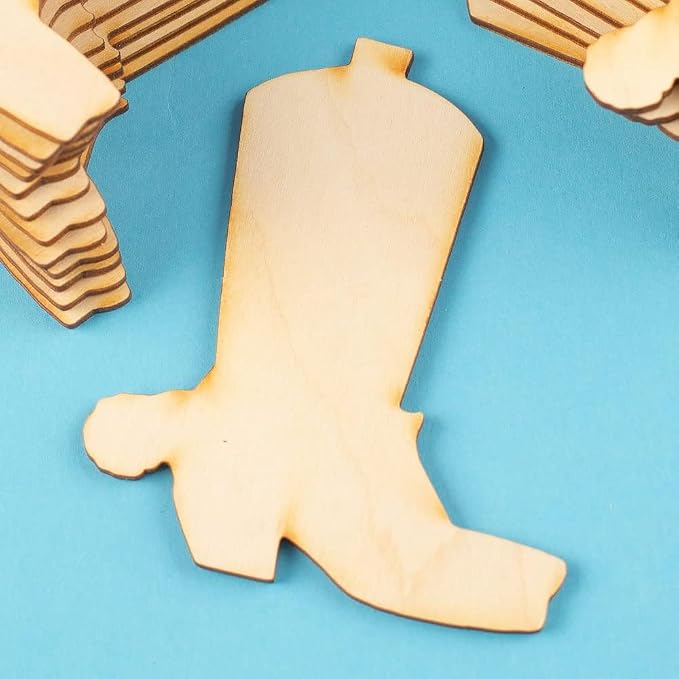Pack of 24 Unfinished Wood Cowboy Boot Cutouts by Factory Direct Craft - Wooden Western Rodeo Cowboy Cowgirl Boot Shapes for Crafts and DIY Projects (Size: 4-1/4" H x 3-3/4" W) by FactoryDirectCraft