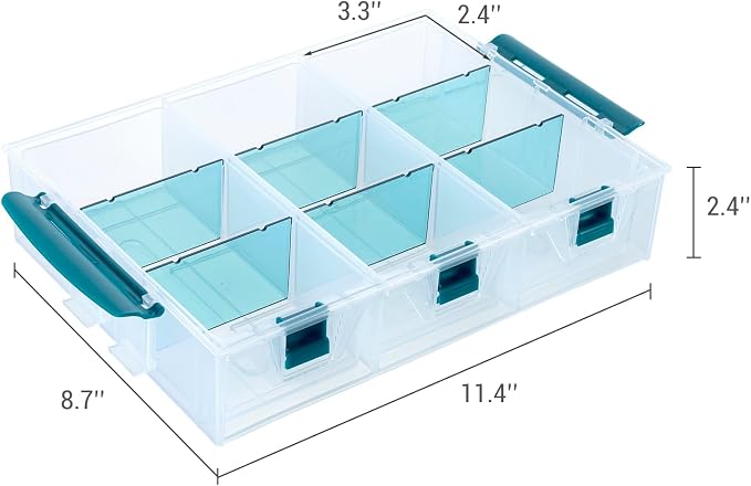 MyGift Single Stackable Tray, Add-on for 11 Inch Clear Arts & Crafts Storage Box with Blue Accents, 9 Compartment Sewing Supplies Organizer 3 Drawers and Removable Dividers - Image 5