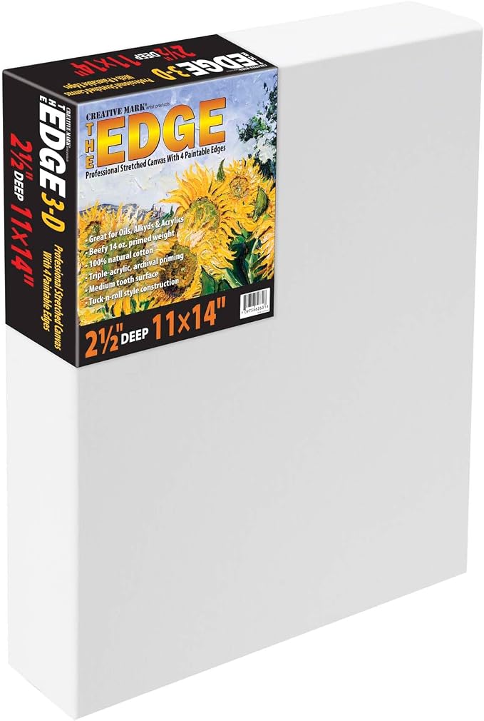 Creative Mark The Edge Deluxe Cotton 2-1/2 in. Deep Stretched Canvas for Painting, 11x14 9-Pack, 14oz. Primed Weight, Universal Archival Priming, Medium Tooth, Frameless Artwork Canvas for Painters by CreativeMark