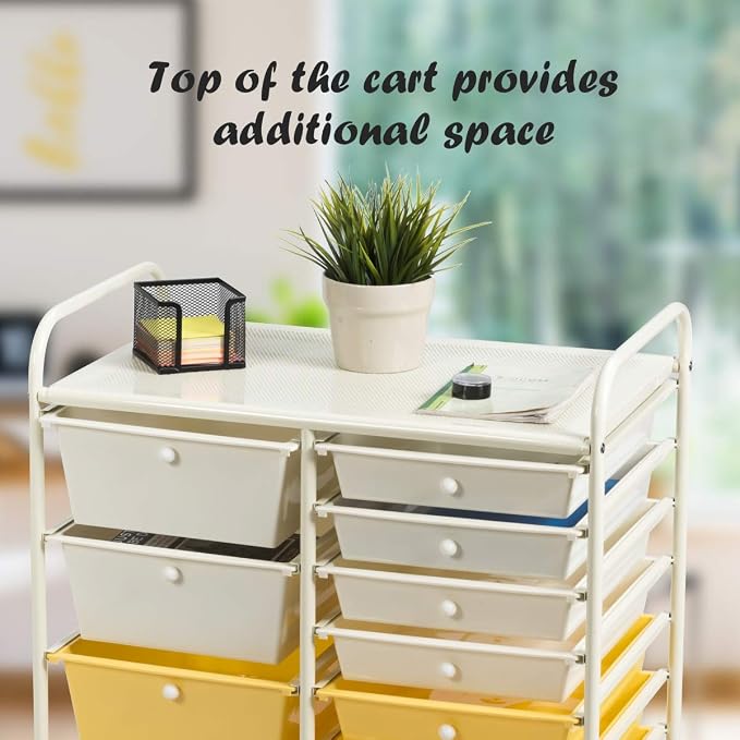 RELAX4LIFE 15 Drawer Rolling Storage Cart, Mobile Drawer Carts for Craft Art Supply Paper Salon, Utility Cart on Wheels for Classroom Teacher School Office, Rolling Cart with Drawers (Yellow) - Image 7