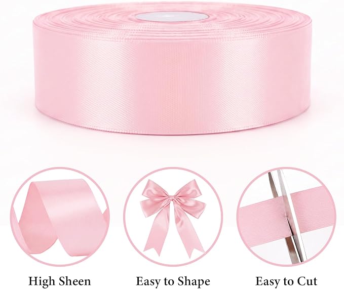 100 Yards Ribbon,1-1/2 Inch Light Pink Satin Ribbon | Single Face Satin Ribbons,Perfect for Gift Wrapping,Wedding Decoration,Handmade Bows,Wrapping Bouquet and More - Image 3