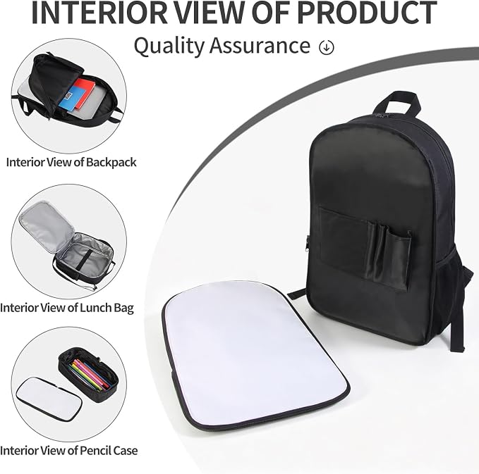 2Sets 16inch Sublimation Blank Backpack Lunch Bag Pencil Case Set for Children DIY Bookbag Cooler Bag Pencil Bag(black) - Image 3