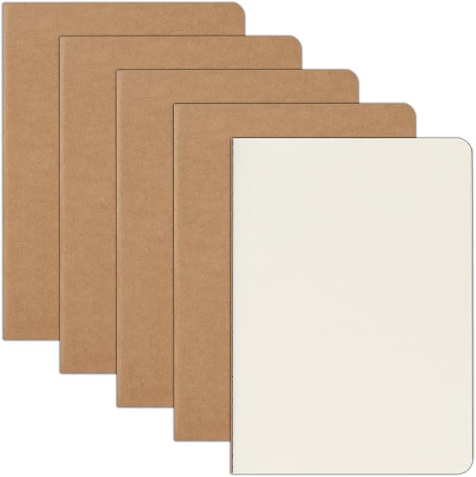 5 Pack A5 Kraft Notebooks Bulk, 8.15x5.5 Inches Blank Journaling Notebooks, Notebooks for Work, Composition Notebooks for School, Journal notebooks for kids, 60 Pages by ZCZN