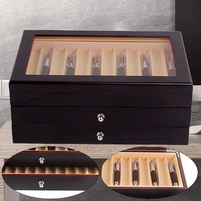34 Piece Wood Pen Display Box Pen Storage Organizer Box Fountain Pen Collector Case 3 Layers - Image 3