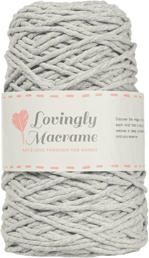 Single Strand Macrame Cord – 3mm Macrame Cord for Handmade Products & DIY Projects - Cotton Cording for Crafts, Dream Catchers, Boho Decor, Plant Hangers - 357ft (109yds) - Light Gray by LovinglyMacrame