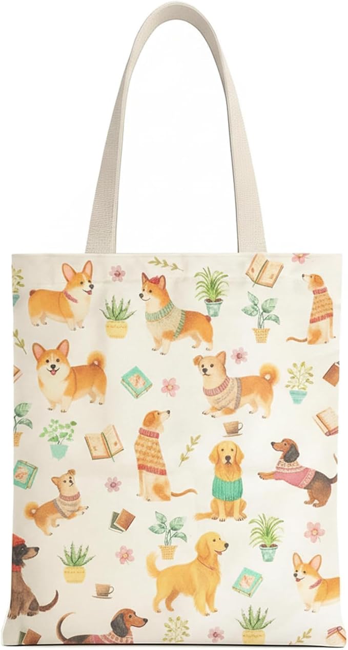 Printed Canvas Tote Bag Zipper Pocket & Magnetic Snap, Dog B | Versatile Hand Shoulder Carry, 15x16 Inch Large Large Capacity, for Work, Travel, Shopping by MOLOVACase